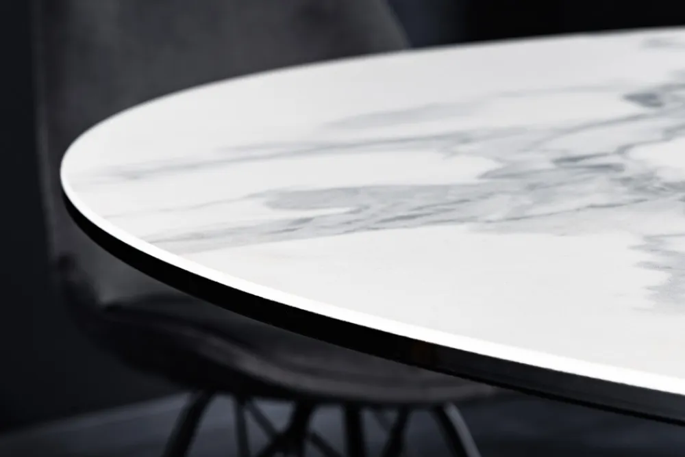 Riess-Ambiente Esstische > Runder Esstisch ELLIPSE 120cm Marmor weiß Keramik made in Italy Hairpin Legs