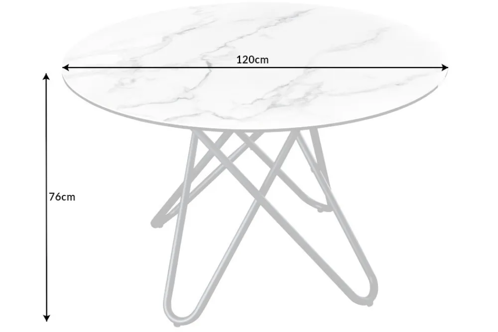 Riess-Ambiente Esstische > Runder Esstisch ELLIPSE 120cm Marmor weiß Keramik made in Italy Hairpin Legs