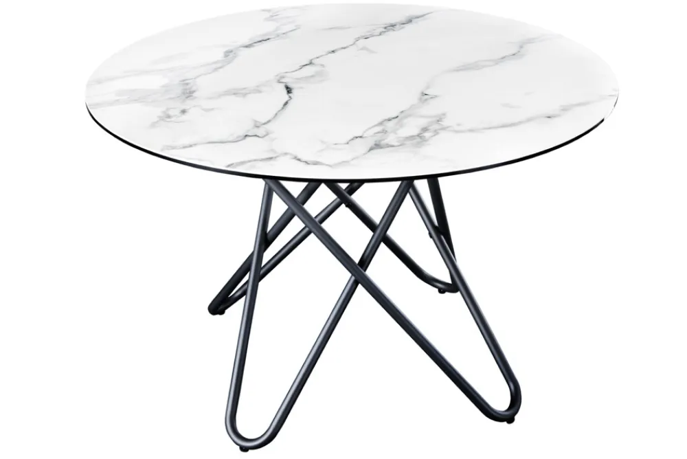 Riess-Ambiente Esstische > Runder Esstisch ELLIPSE 120cm Marmor weiß Keramik made in Italy Hairpin Legs