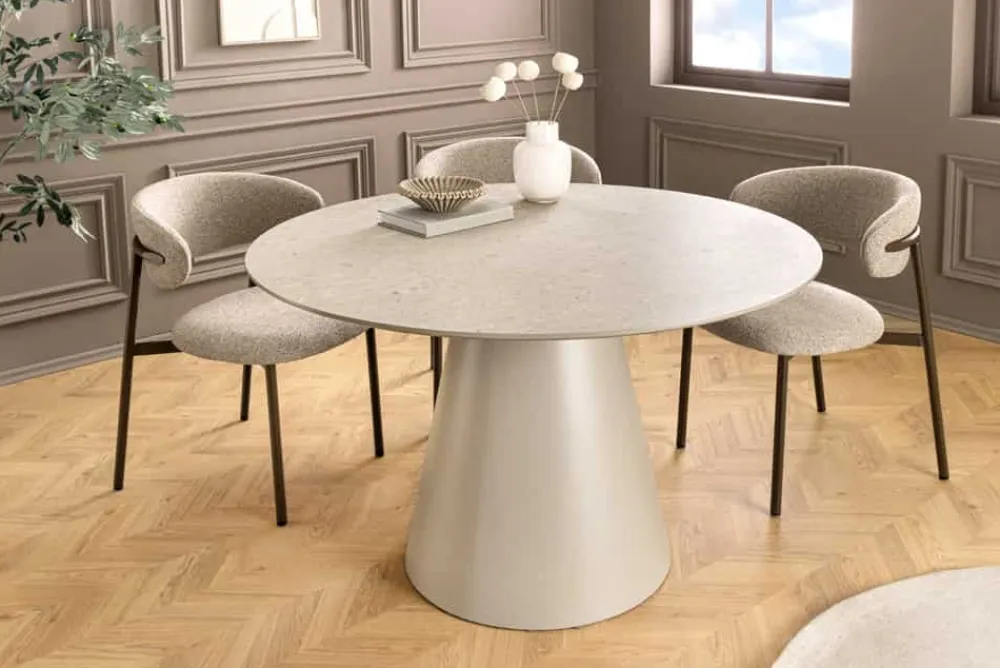 Riess-Ambiente Esstische > Runder Esstisch EN VOGUE 120cm matt grau Beton-Design mit Säulenfuß