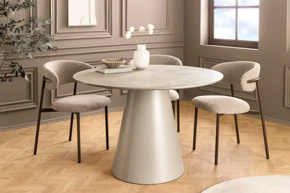 Riess-Ambiente Esstische > Runder Esstisch EN VOGUE 120cm matt grau Beton-Design mit Säulenfuß