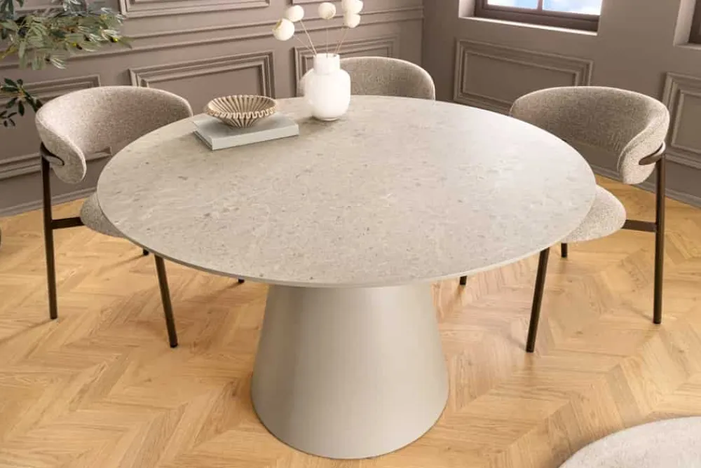 Riess-Ambiente Esstische > Runder Esstisch EN VOGUE 120cm matt grau Beton-Design mit Säulenfuß