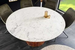 Riess-Ambiente Mehr...|Massivholzesstische > Runder Esstisch GATSBY 140cm braun gold Mangoholz weiße Marmorplatte Säulenfuß