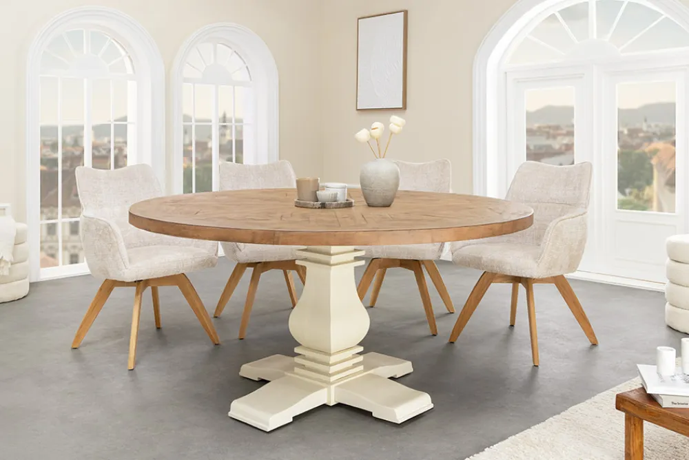 Riess-Ambiente Mehr...|Massivholzesstische > Runder Esstisch HAMPTONS 120cm hellbraun creme recycelte Pinie Massivholz