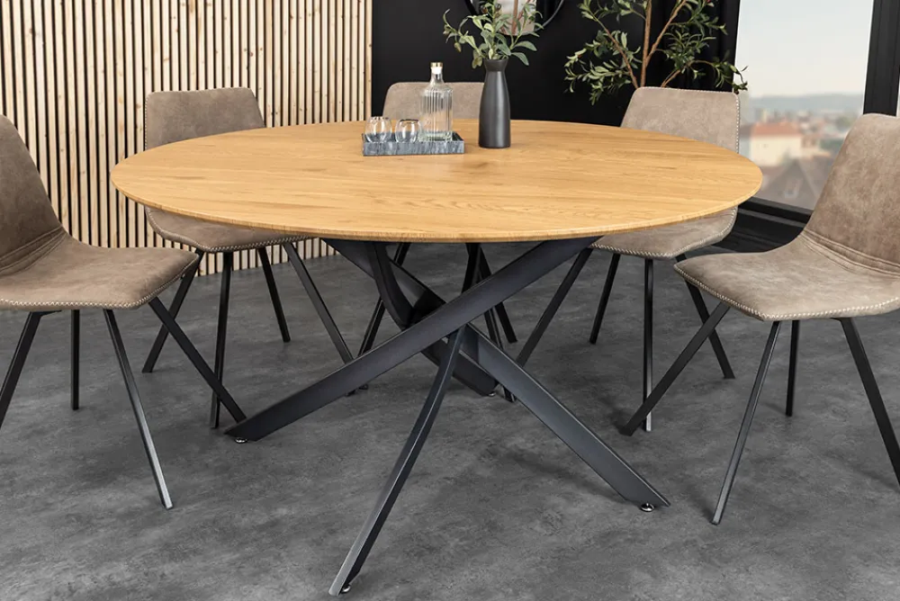 Riess-Ambiente Industrial Loft|Esstische > Runder Esstisch HELIX 120cm natur Wildeiche schwarze Metallbeine Sterngestell