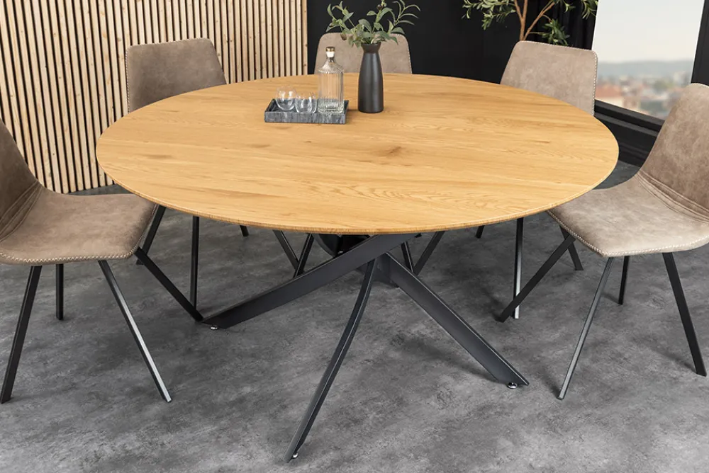 Riess-Ambiente Industrial Loft|Esstische > Runder Esstisch HELIX 120cm natur Wildeiche schwarze Metallbeine Sterngestell