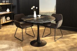 Riess-Ambiente Esstische > Runder Esstisch LYON 80cm schwarz gold sand Aurora Oro Keramik Bistrotisch Säulenfuß