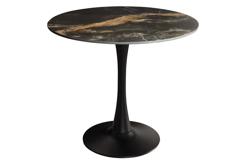 Riess-Ambiente Esstische > Runder Esstisch LYON 80cm schwarz gold sand Aurora Oro Keramik Bistrotisch Säulenfuß