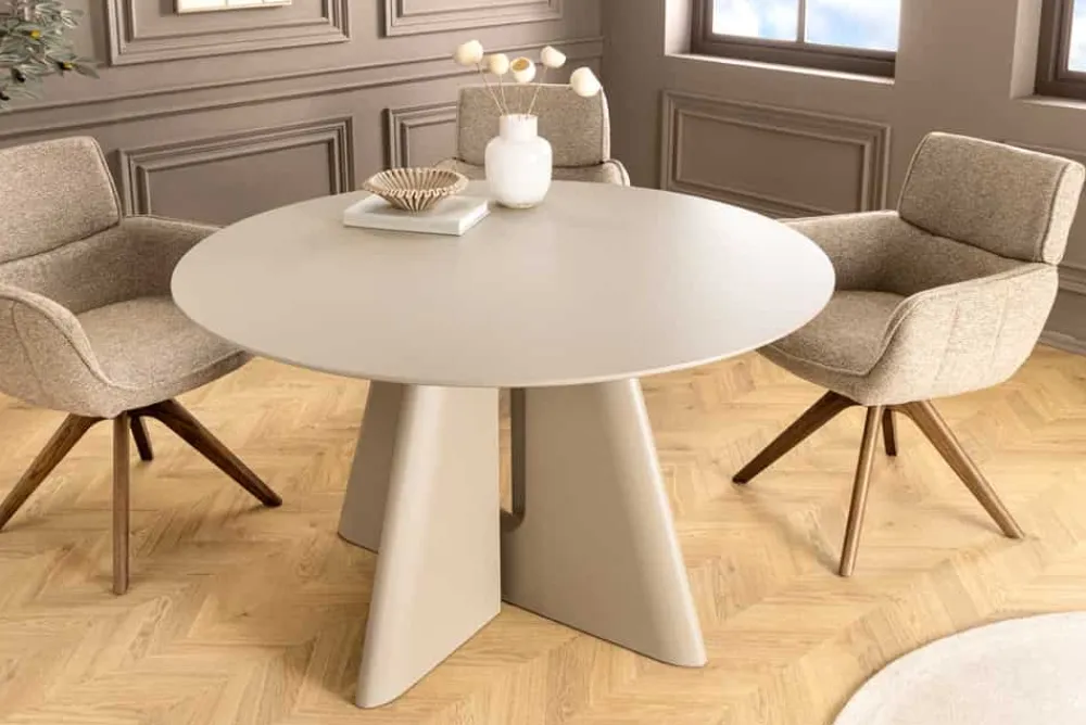 Riess-Ambiente Skandinavisch|Esstische > Runder Esstisch ORGANIKO 120cm cement greige mit skulpturalem Säulengestell