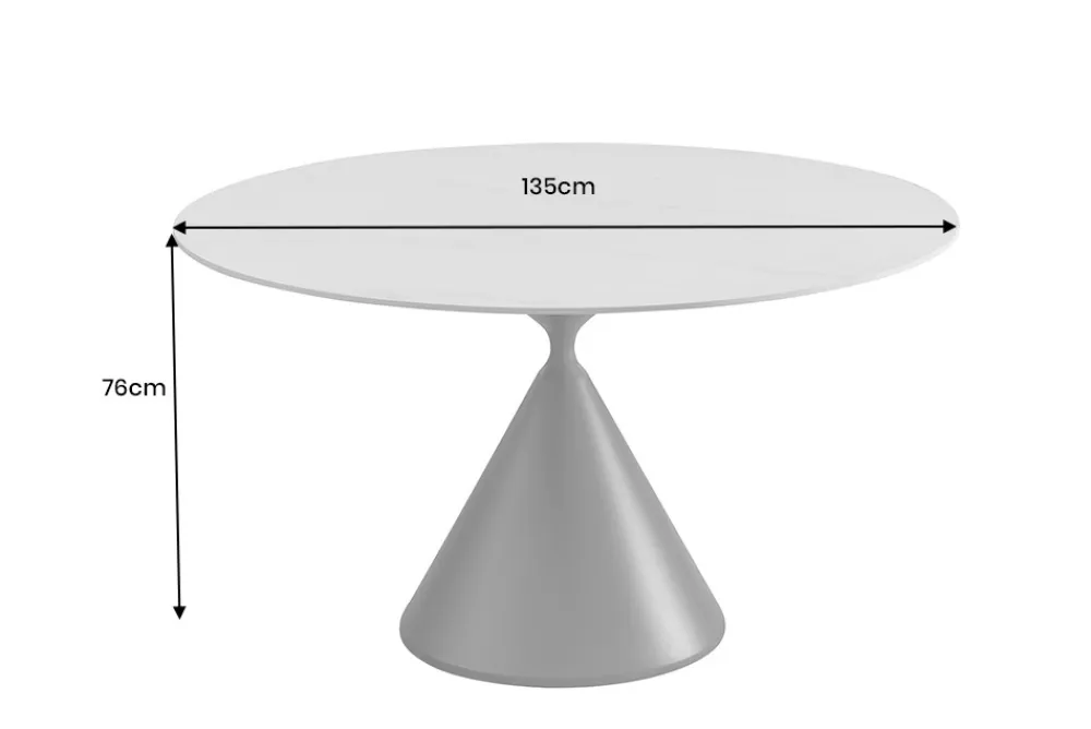 Riess-Ambiente Esstische > Runder Esstisch SIGNATURE 135cm weiß Marmor Keramik schwarzes Metallgestell Säulenfuß