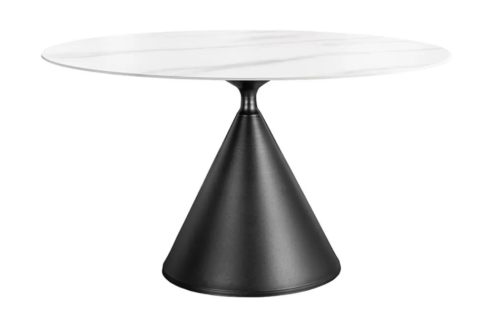 Riess-Ambiente Esstische > Runder Esstisch SIGNATURE 135cm weiß Marmor Keramik schwarzes Metallgestell Säulenfuß