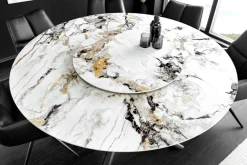 Riess-Ambiente Esstische > Runder Esstisch SPIN 150cm weiß grau gold 360° drehbare Servierplatte Aurora Oro Keramik
