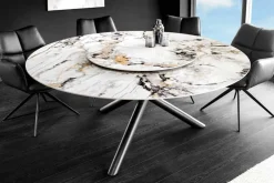 Riess-Ambiente Esstische > Runder Esstisch SPIN 150cm weiß grau gold 360° drehbare Servierplatte Aurora Oro Keramik