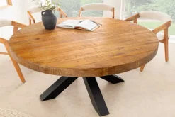 Riess-Ambiente Mehr...|Massivholzesstische > Runder Esstisch THOR 140cm natur massives Mangoholz schwarzes Metallgestell