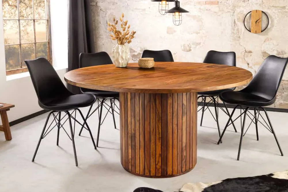 Riess-Ambiente Mehr...|Massivholzesstische > Runder Esstisch TRES CHIC 140cm braun Sheeshamholz stone finish massiv mit Säulenfuß
