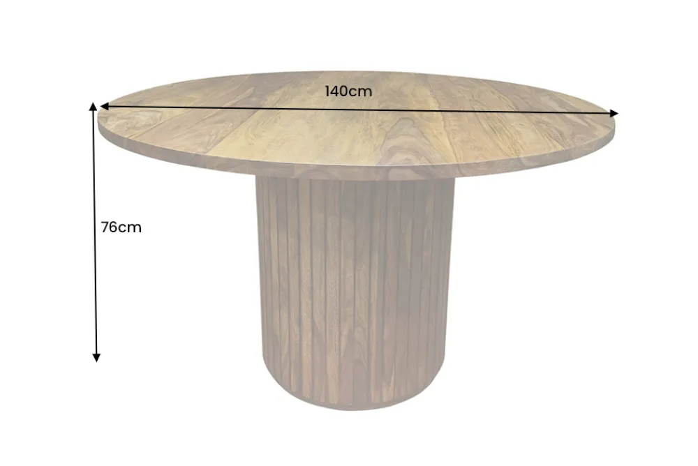 Riess-Ambiente Mehr...|Massivholzesstische > Runder Esstisch TRES CHIC 140cm braun Sheeshamholz stone finish massiv mit Säulenfuß