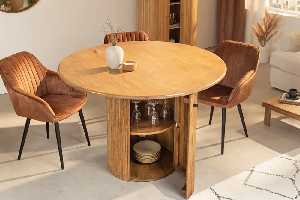 Riess-Ambiente Mehr...|Massivholzesstische > Runder Esstisch TRES CHIC 120cm braun Mangoholz Massivholz mit Stauraum