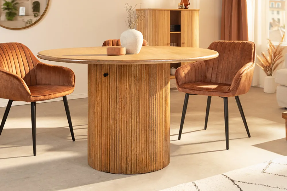 Riess-Ambiente Mehr...|Massivholzesstische > Runder Esstisch TRES CHIC 120cm braun Mangoholz Massivholz mit Stauraum