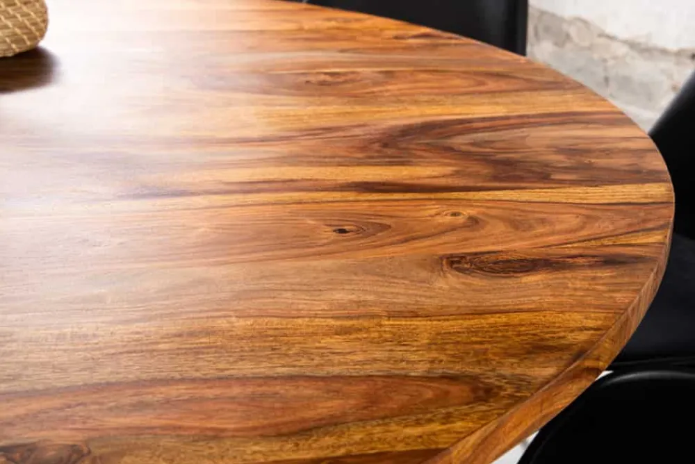 Riess-Ambiente Mehr...|Massivholzesstische > Runder Esstisch TRES CHIC 120cm braun Sheeshamholz stone finish massiv mit Säulenfuß