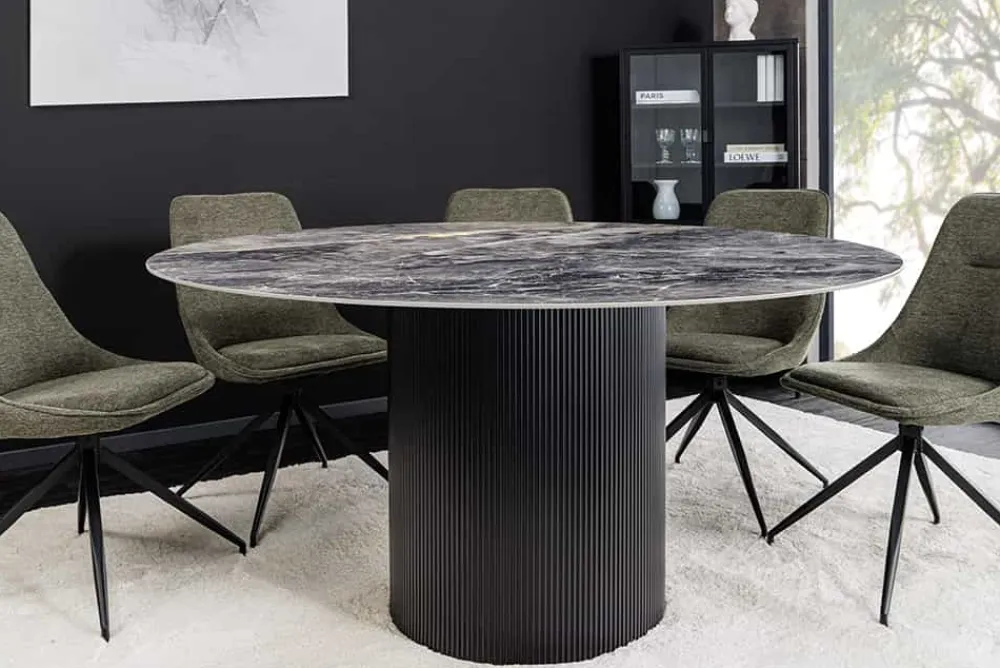 Riess-Ambiente Esstische > Runder Esstisch UNIQUE 120cm schwarz Keramik mit Säulenfuß