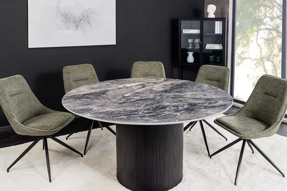 Riess-Ambiente Esstische > Runder Esstisch UNIQUE 120cm schwarz Keramik mit Säulenfuß