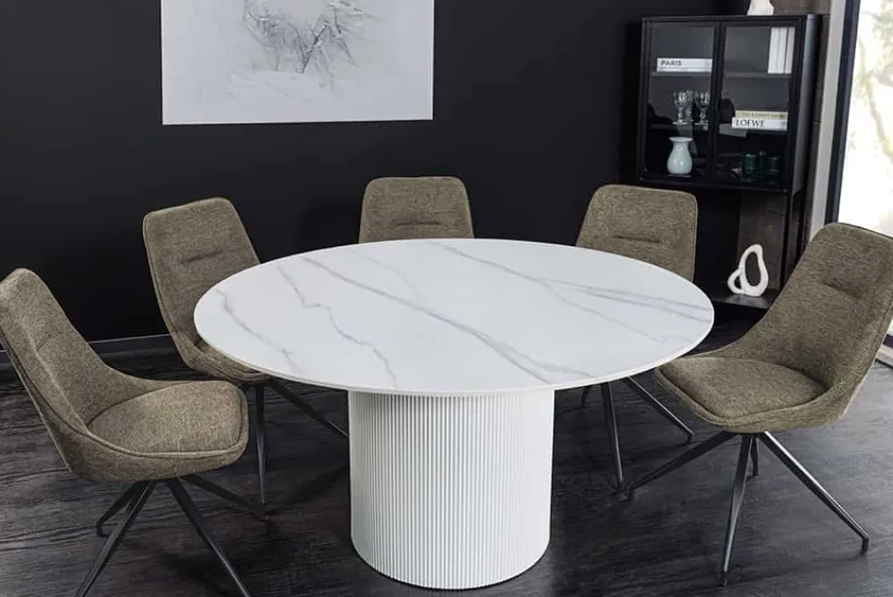 Riess-Ambiente Esstische > Runder Esstisch UNIQUE 120cm weiß Keramik mit Säulenfuß