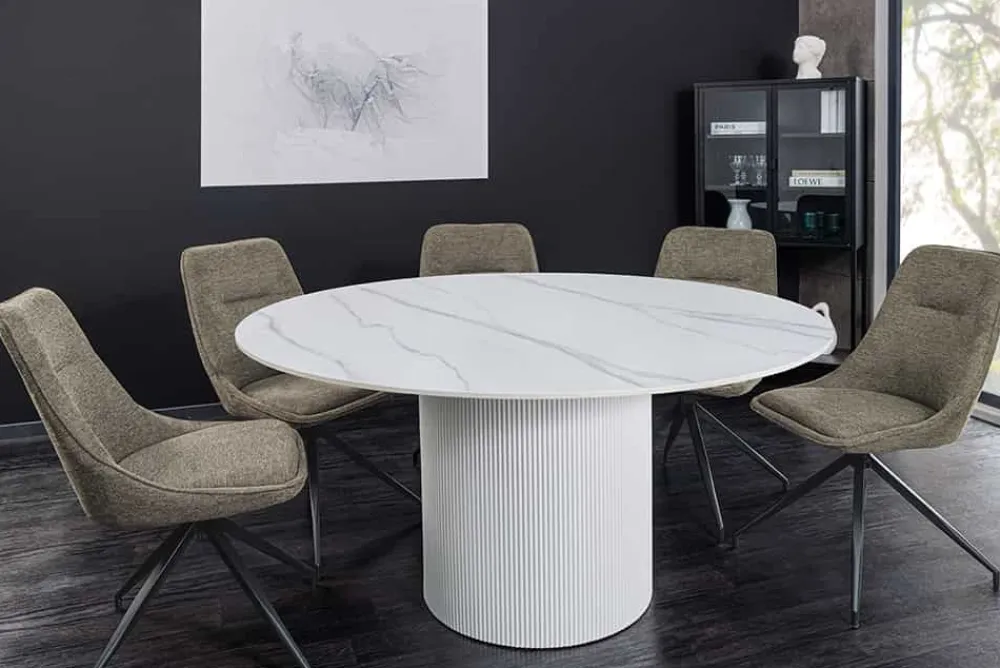 Riess-Ambiente Esstische > Runder Esstisch UNIQUE 120cm weiß Keramik mit Säulenfuß