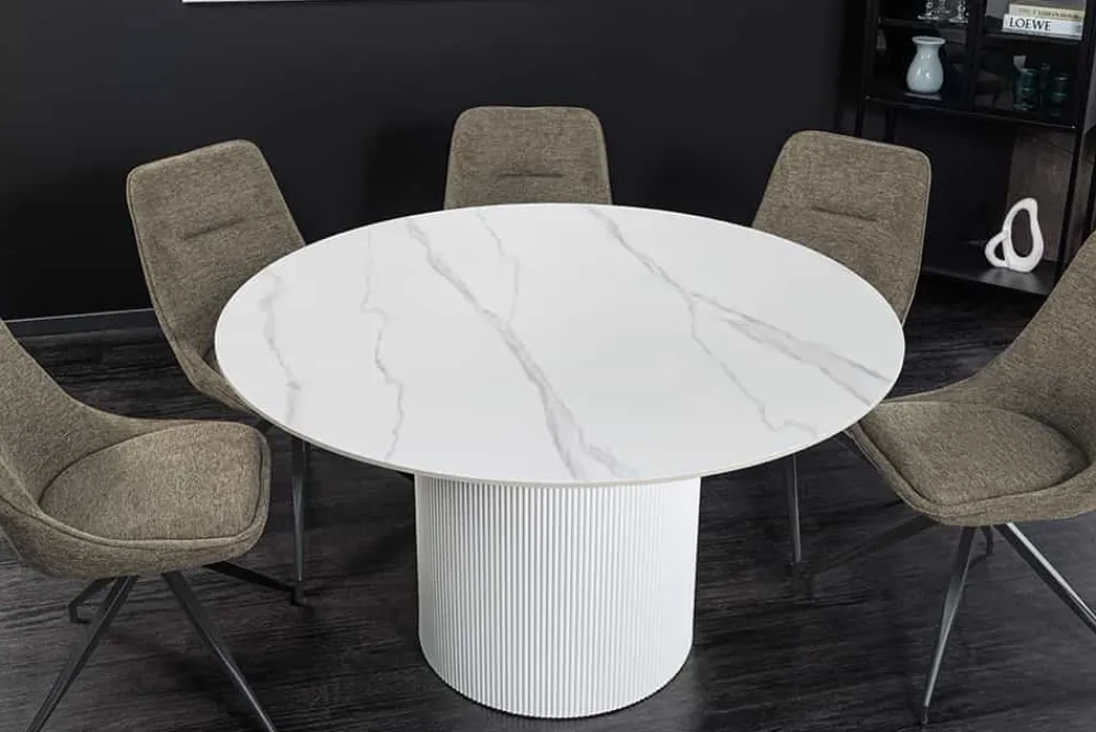 Riess-Ambiente Esstische > Runder Esstisch UNIQUE 120cm weiß Keramik mit Säulenfuß