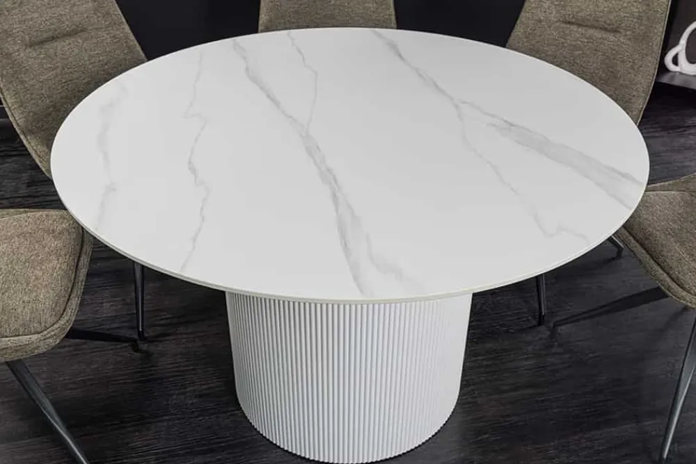 Riess-Ambiente Esstische > Runder Esstisch UNIQUE 120cm weiß Keramik mit Säulenfuß