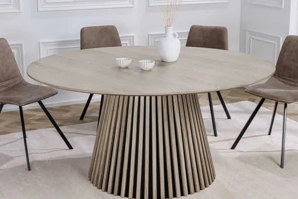Riess-Ambiente Skandinavisch|Esstische > Runder Esstisch VALHALLA WOOD 120cm grau Eichenholz Säulenfuß