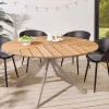 Riess-Ambiente Esstische|Gartentische > Runder Gartentisch DESIGNO 120cm natur Holz-Design greige Metall In- und Outdoor