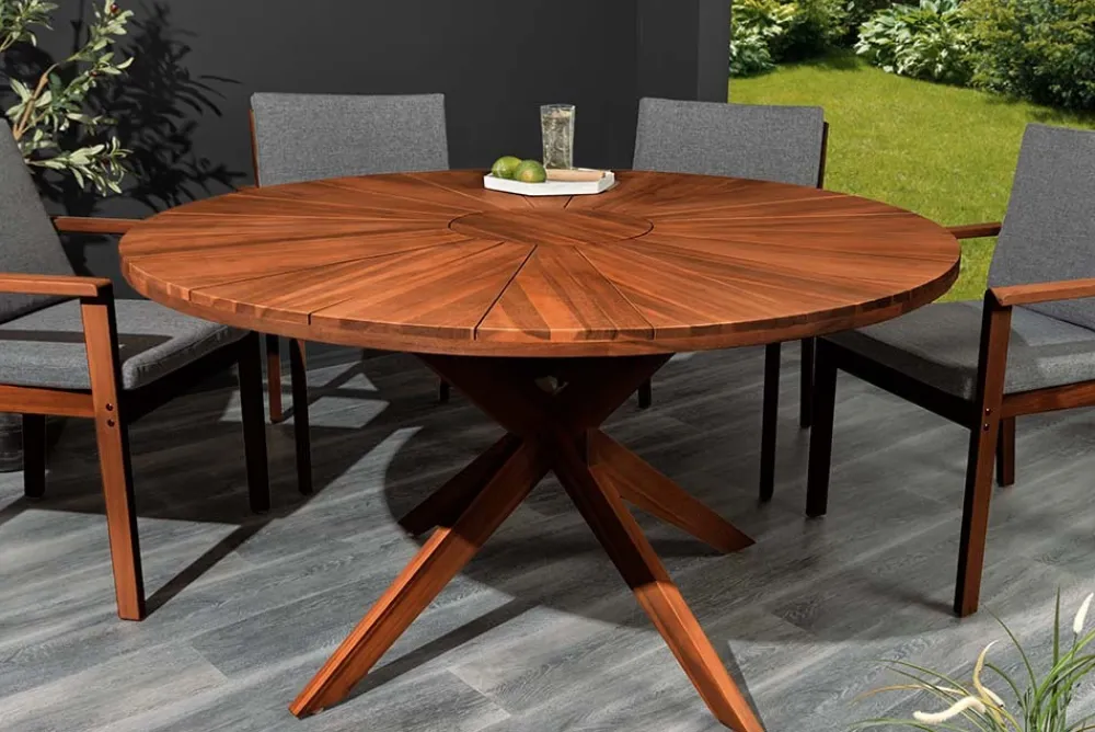 Riess-Ambiente Mehr...|Massivholz Gartenmöbel > Runder Gartentisch KOPENHAGEN 140cm braun Akazienholz honey finish wetterfest