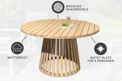 Riess-Ambiente Mehr...|Massivholz Gartenmöbel > Runder Gartentisch KOPENHAGEN 120cm natur Akazie Massivholz In- und Outdoor wetterfest