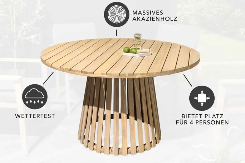 Riess-Ambiente Mehr...|Massivholz Gartenmöbel > Runder Gartentisch KOPENHAGEN 120cm natur Akazie Massivholz In- und Outdoor wetterfest