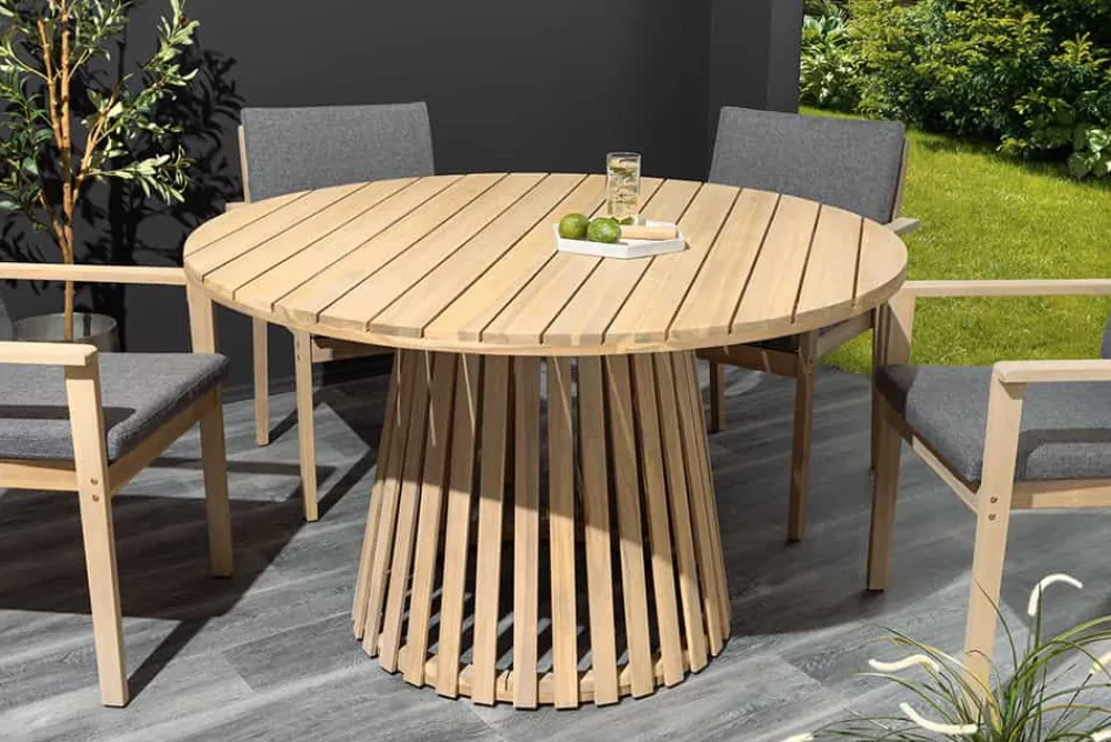 Riess-Ambiente Mehr...|Massivholz Gartenmöbel > Runder Gartentisch KOPENHAGEN 120cm natur Akazie Massivholz In- und Outdoor wetterfest
