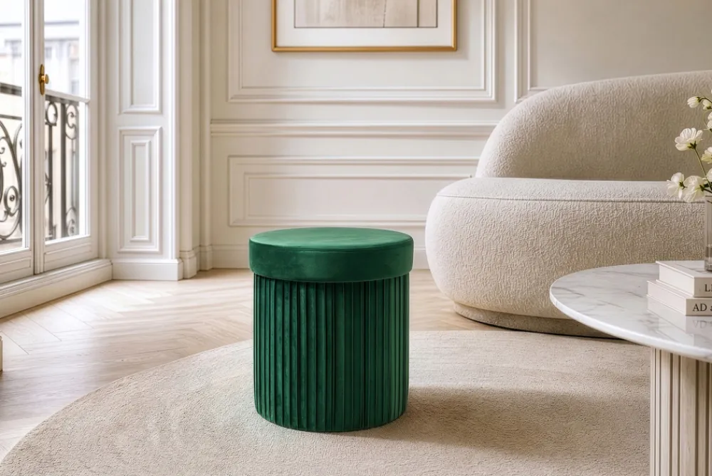 Riess-Ambiente Sitzhocker|Samt Möbel > Runder Hocker ÉLAN 40cm grün Samt faltbar mit Stauraum
