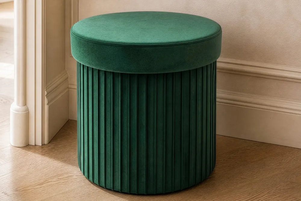 Riess-Ambiente Sitzhocker|Samt Möbel > Runder Hocker ÉLAN 40cm grün Samt faltbar mit Stauraum