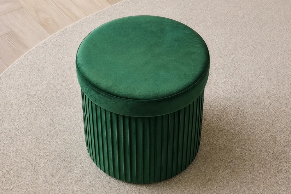 Riess-Ambiente Sitzhocker|Samt Möbel > Runder Hocker ÉLAN 40cm grün Samt faltbar mit Stauraum