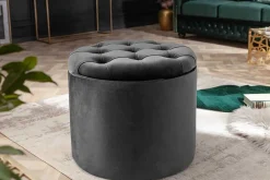 Riess-Ambiente Sitzhocker|Samt Möbel > Runder Hocker MODERN BAROCK 50cm grau Samt mit Stauraum