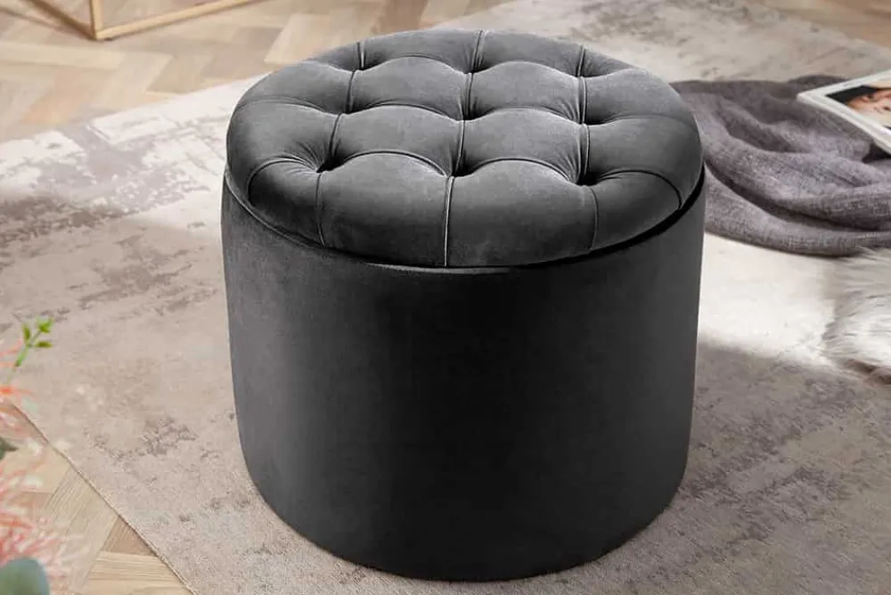 Riess-Ambiente Sitzhocker|Samt Möbel > Runder Hocker MODERN BAROCK 50cm grau Samt mit Stauraum