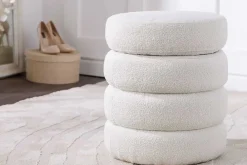 Riess-Ambiente Skandinavisch|Sitzhocker > Runder Hocker VOGUE 50cm creme weiß Bouclé Polsterhocker mit Stauraum