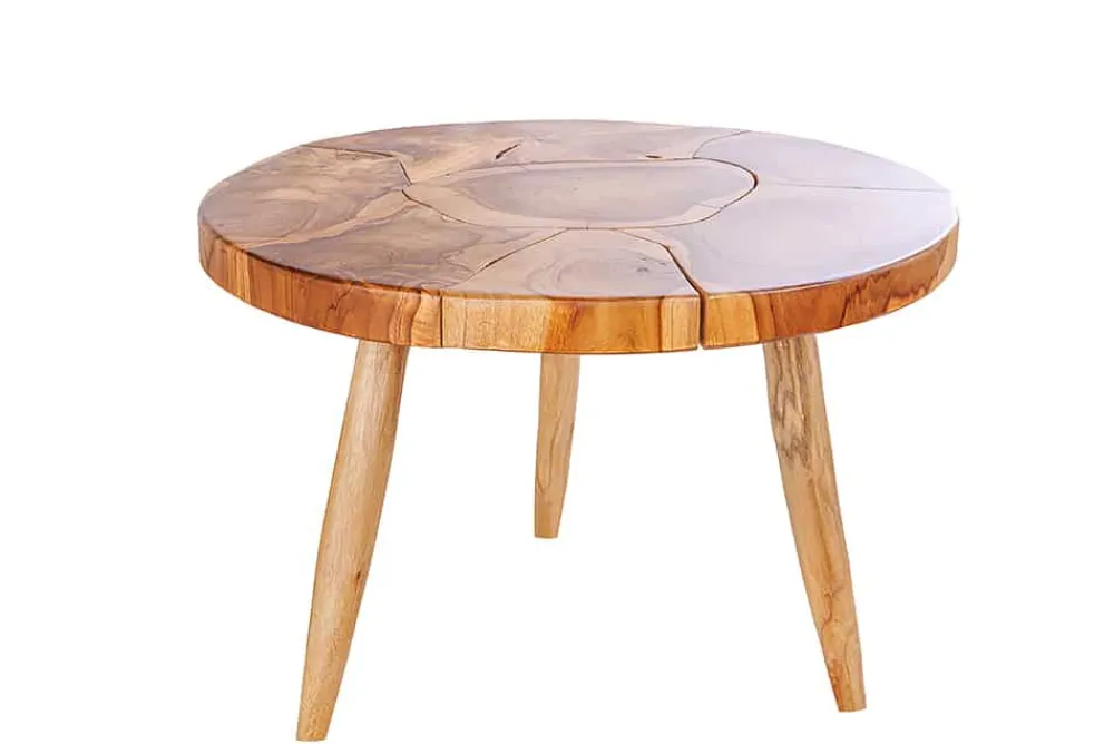 Riess-Ambiente Mehr...|Couchtische > Runder Massivholz Couchtisch MOSAIK 60cm natur Teak Baumstamm handmade