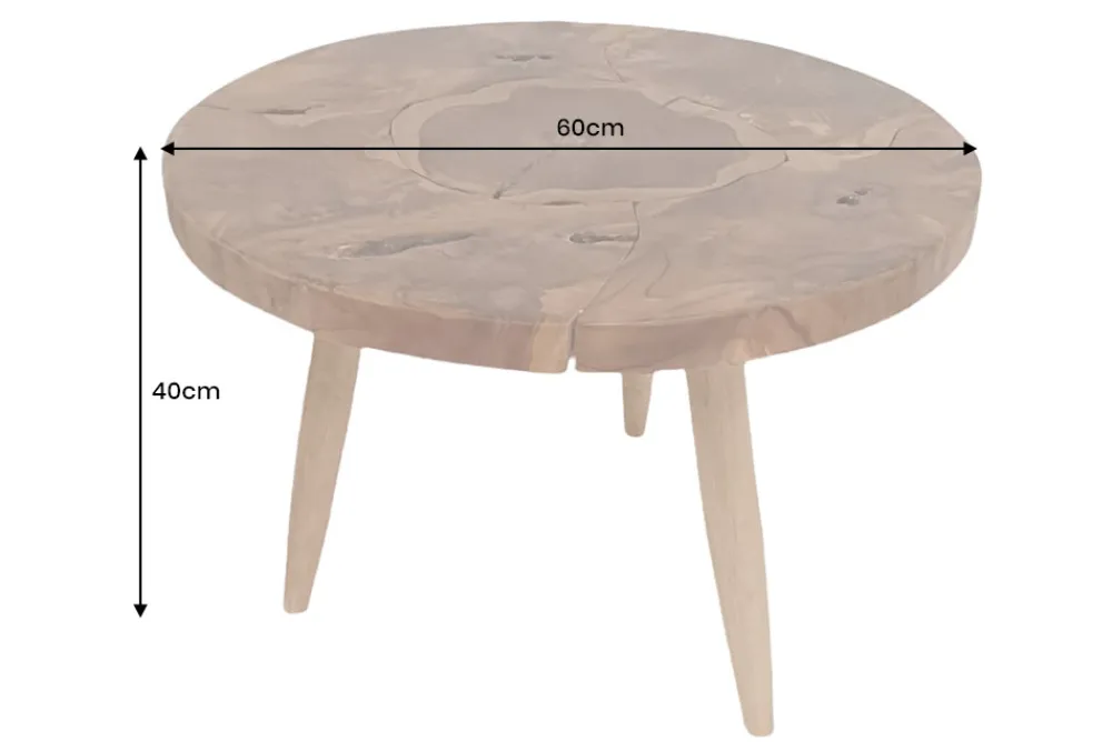 Riess-Ambiente Mehr...|Couchtische > Runder Massivholz Couchtisch MOSAIK 60cm natur Teak Baumstamm handmade