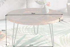 Riess-Ambiente Couchtische & Truhen|Mehr... > Runder Massivholz Couchtisch MOSAIK 70cm natur Teak Hairpin Legs schwarz Metall handmade