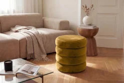 Riess-Ambiente Sitzhocker|Samt Möbel > Runder Polsterhocker VOGUE 40cm senfgelb Samt mit Stauraum