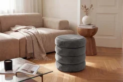 Riess-Ambiente Sitzhocker|Samt Möbel > Runder Polsterhocker VOGUE 40cm champagner grau Samt mit Stauraum