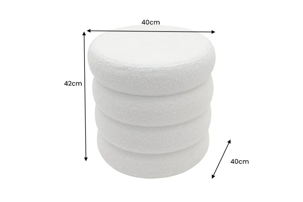 Riess-Ambiente Skandinavisch|Sitzhocker > Runder Polsterhocker VOGUE 40cm weiß Bouclé mit Stauraum