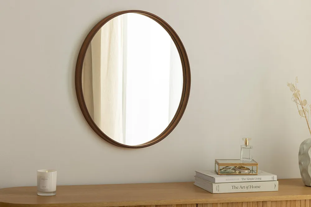 Riess-Ambiente Spiegel > Runder Wandspiegel PORTRAIT 70cm braun in Walnussholz-Design