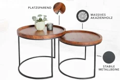 Riess-Ambiente Mehr...|Couchtische > Rundes 2er Set Beistelltische ELEMENTS 55cm Akazie stone finish Metall schwarz