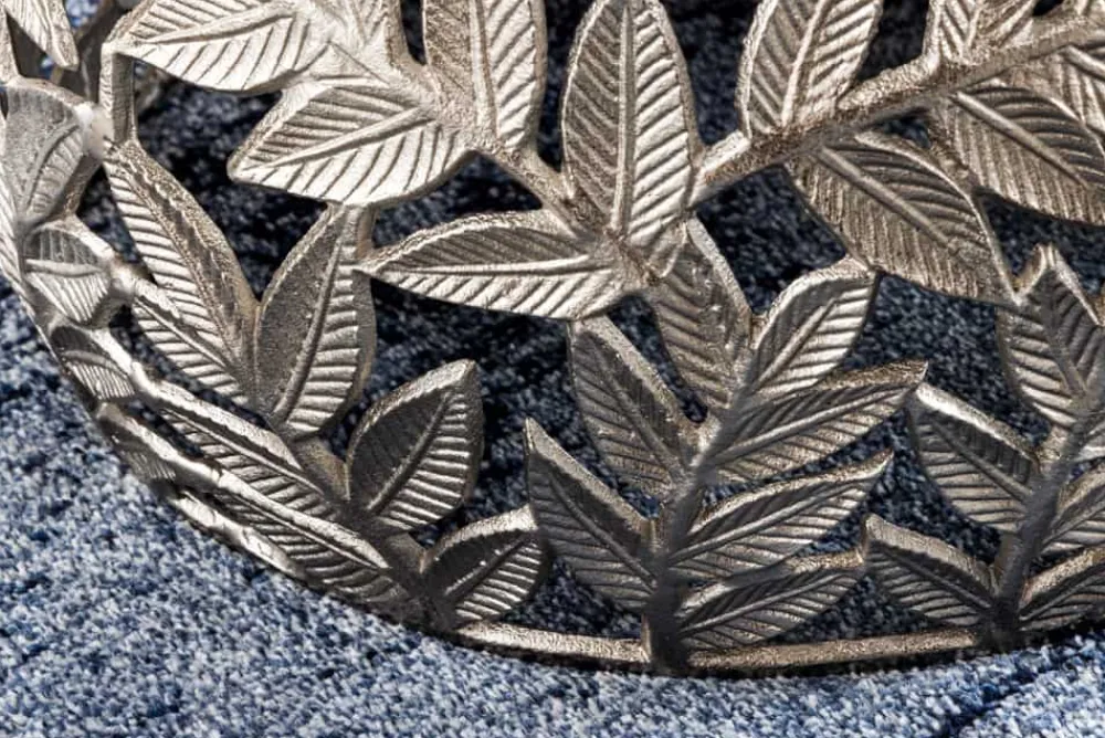 Riess-Ambiente Couchtische & Truhen > Rundes 2er Set Couchtische ABSTRACT LEAF 70cm weiß silber Marmor Metall Blatt-Design